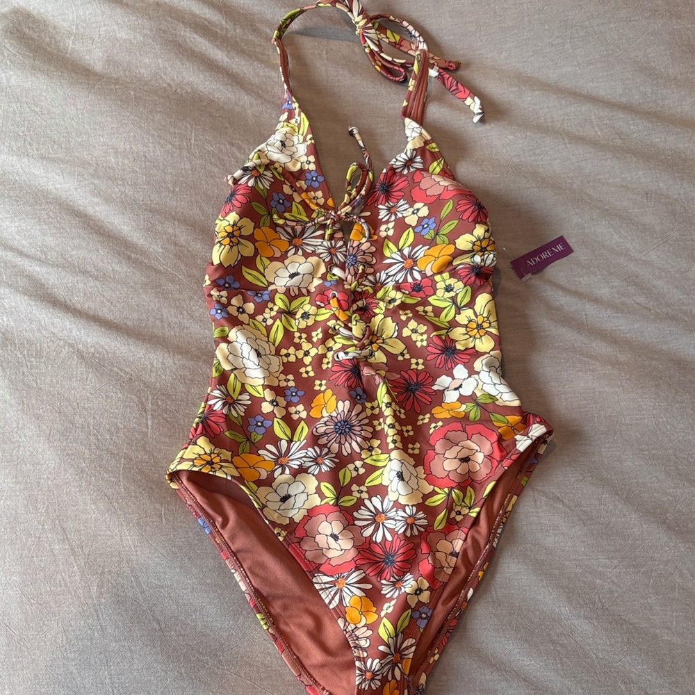 Adore Me Floral One Piece - Red, Yellow, and White